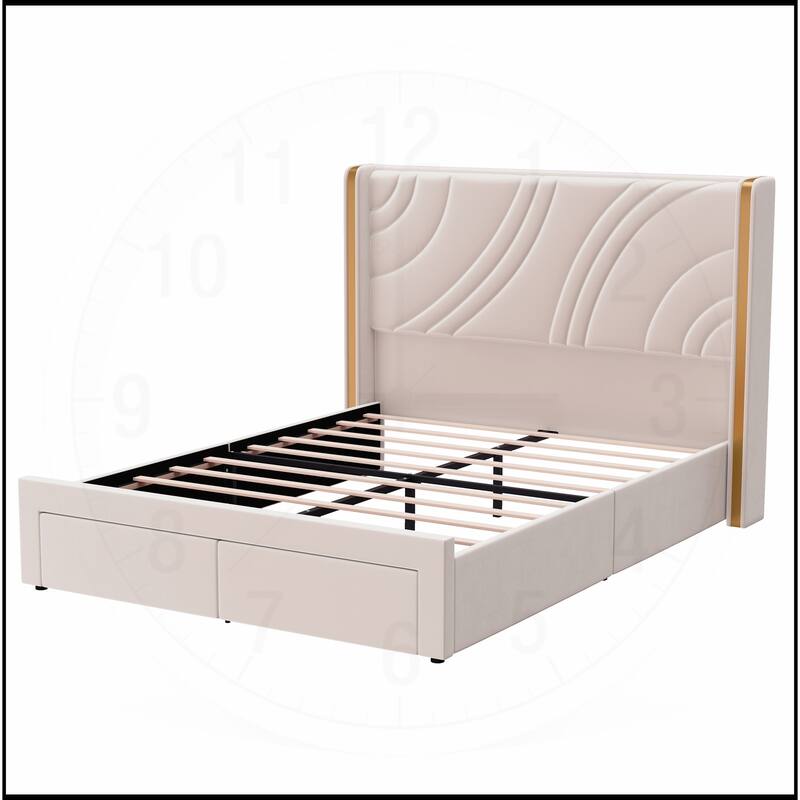 Velvet LED Bed Frame with Storage Drawers