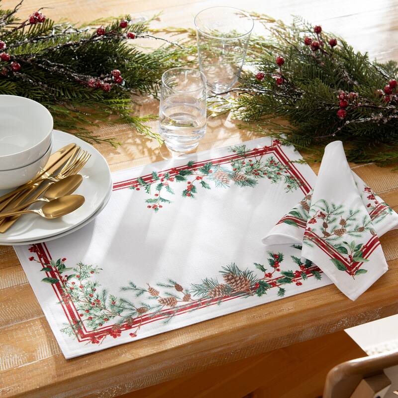 Winter Holiday Berry Fabric Placemat Set of 4