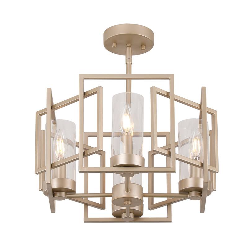 4-Light Geometric Simple Lantern Marco Pendant Lamp or Semi Flush Mount