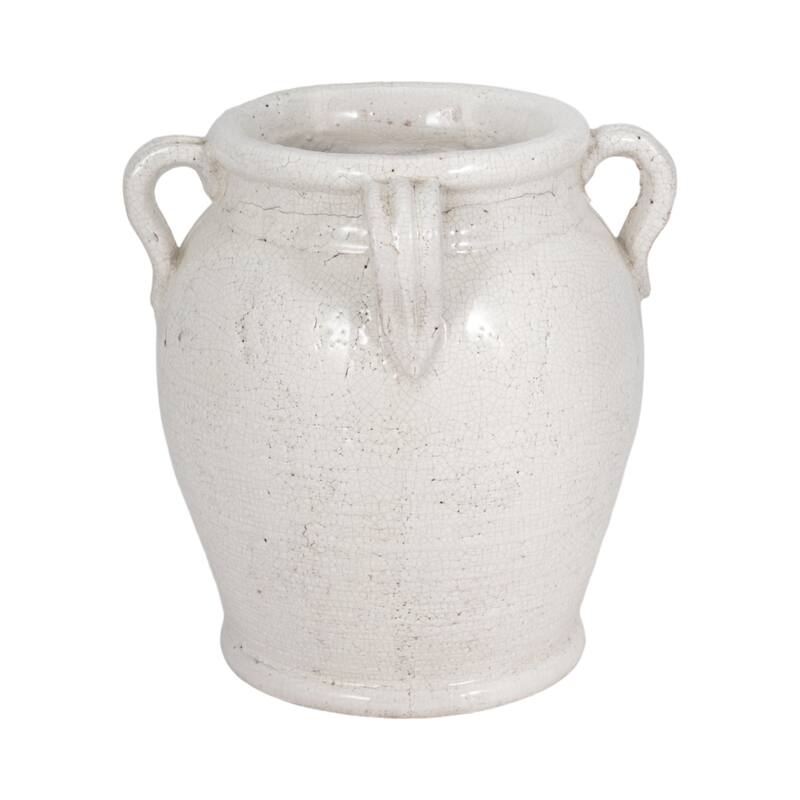 Terracotta Table Vase with Weathered Finish and Handles for Home Decor