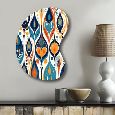 Designart - Orange and Blue Botanical Symphony II - Abstract Metal Wall Art - Modern Orange Metal Boom Shape Print