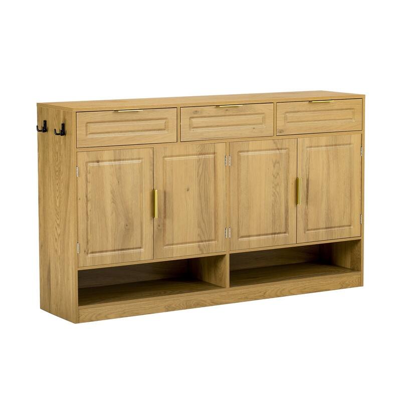 Farmhouse 59.1" Sideboard Cabinet with 3 Drawers and Open Shelf for Dining Room, Living Room, Entryway
