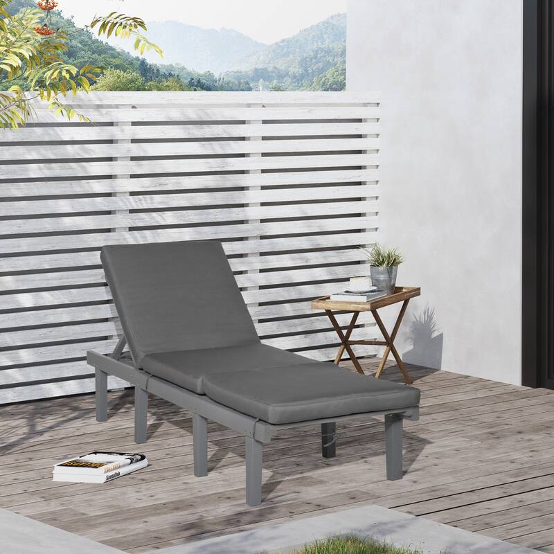 Outdoor Chaise Lounge Chair, Patio Reclining Chair with 4-Position Adjustable Backrest and Cushion