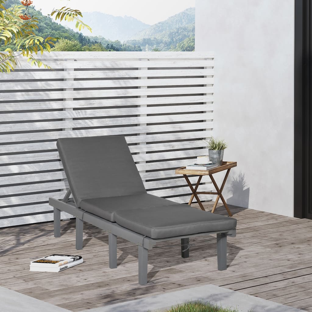 Outdoor Chaise Lounge Chair Patio Recliner with Cushion and 4-Position Adjustable Backrest for Patio Deck Lawn