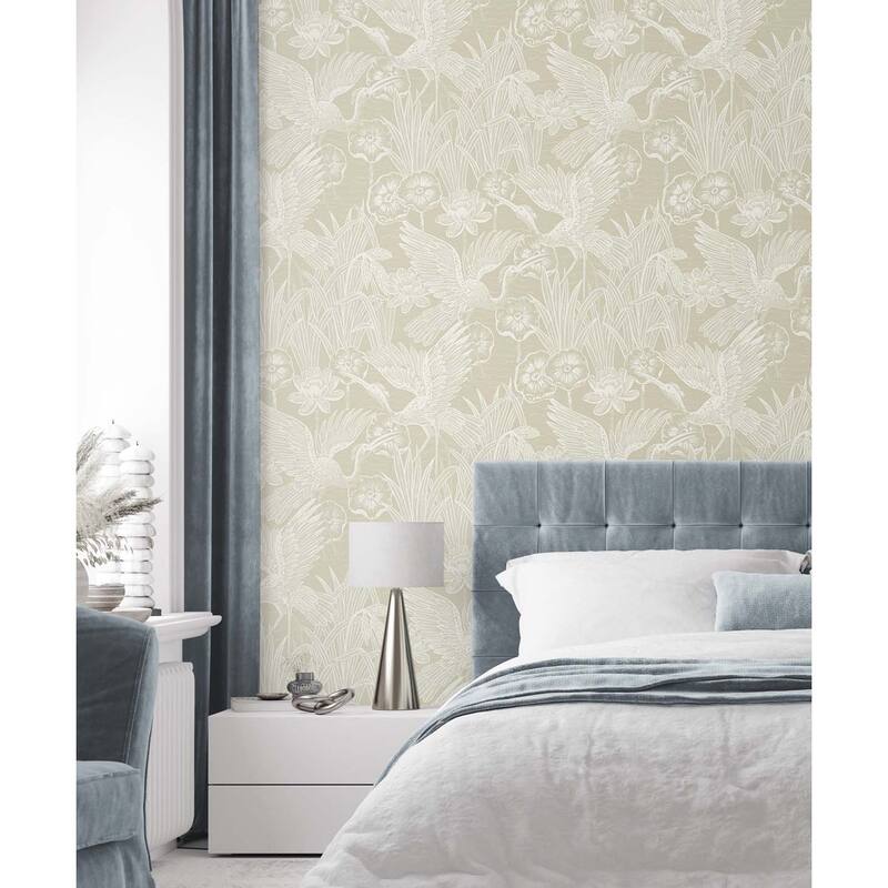 Seabrook Designs Marsh Cranes Nonwoven Unpasted Wallpaper