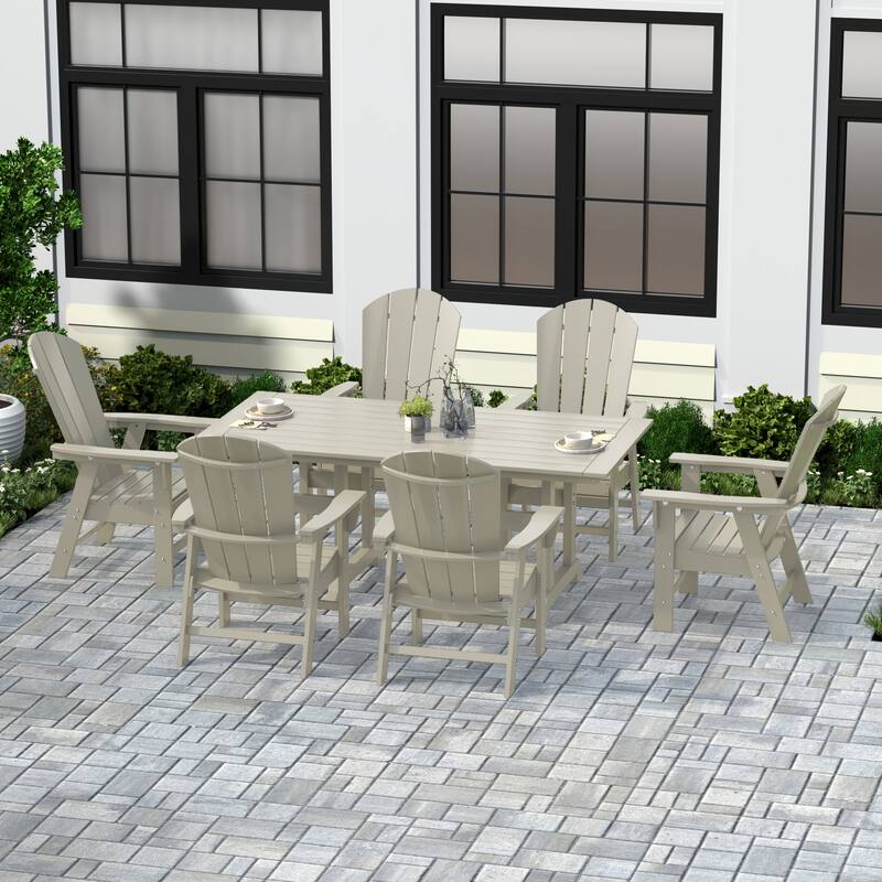 Laguna Hdpe All Weather Outdoor Patio Rectangular Adirondack Dining Chairs With Table (7-Piece Set)