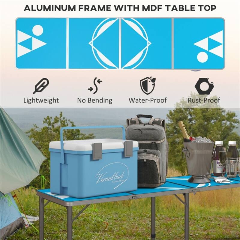 Lightweight Portable Folding Picnic Table with Three Height Settings and Aluminum Frame