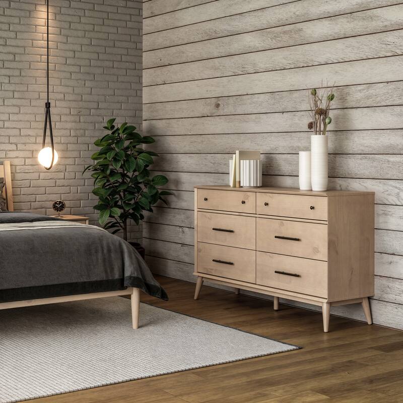 Mid-Century Castahno Solid Wood Six Drawer Dresser