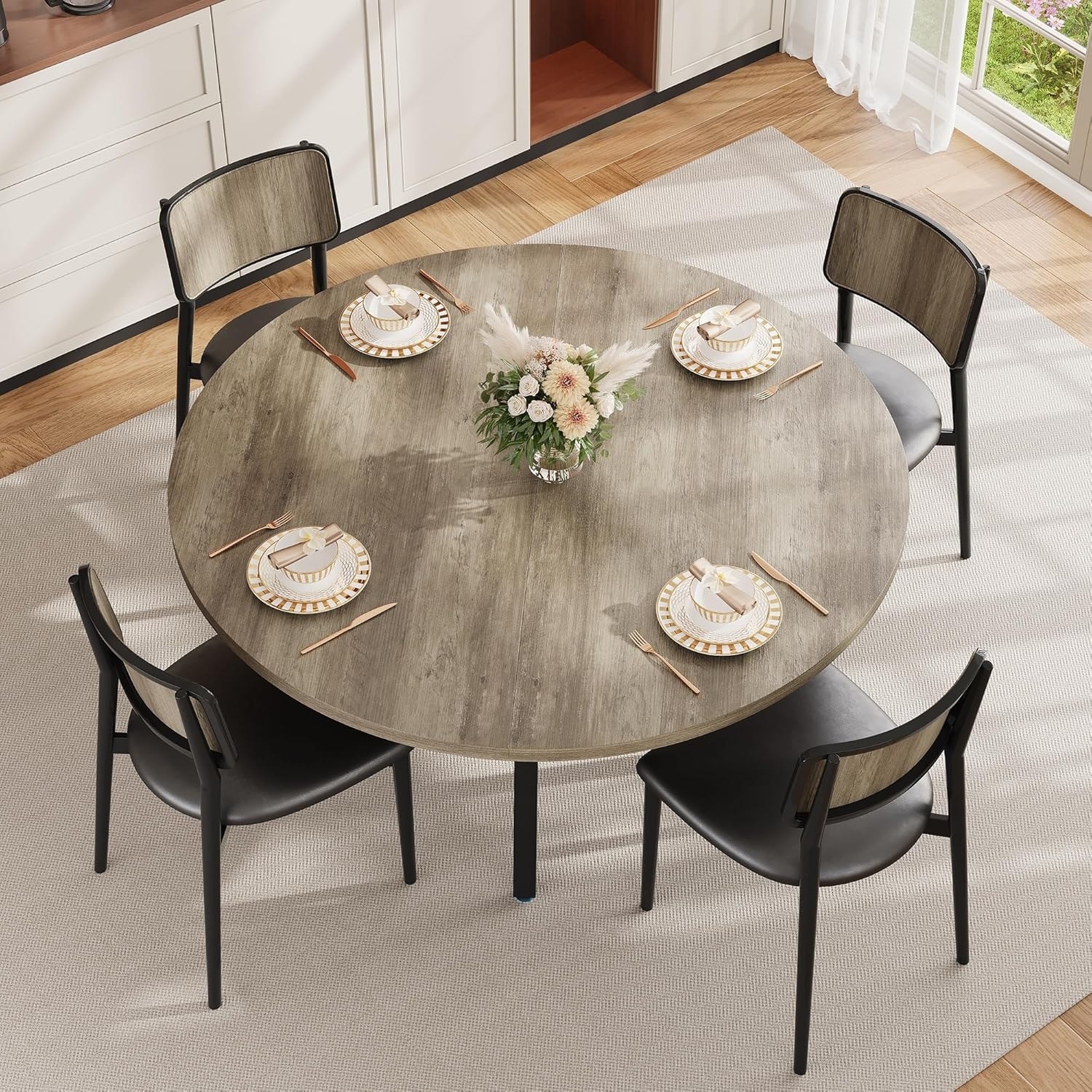 47 in Round Dining Table for 4-6 Wood Kitchen Table - 47.24"D x 47.24"W x 29.92"H