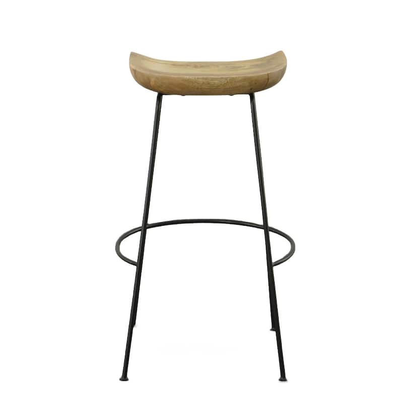 Set of Two 25" Chestnut and Black Solid Wood and Steel Backless Counter Height Bar Chairs