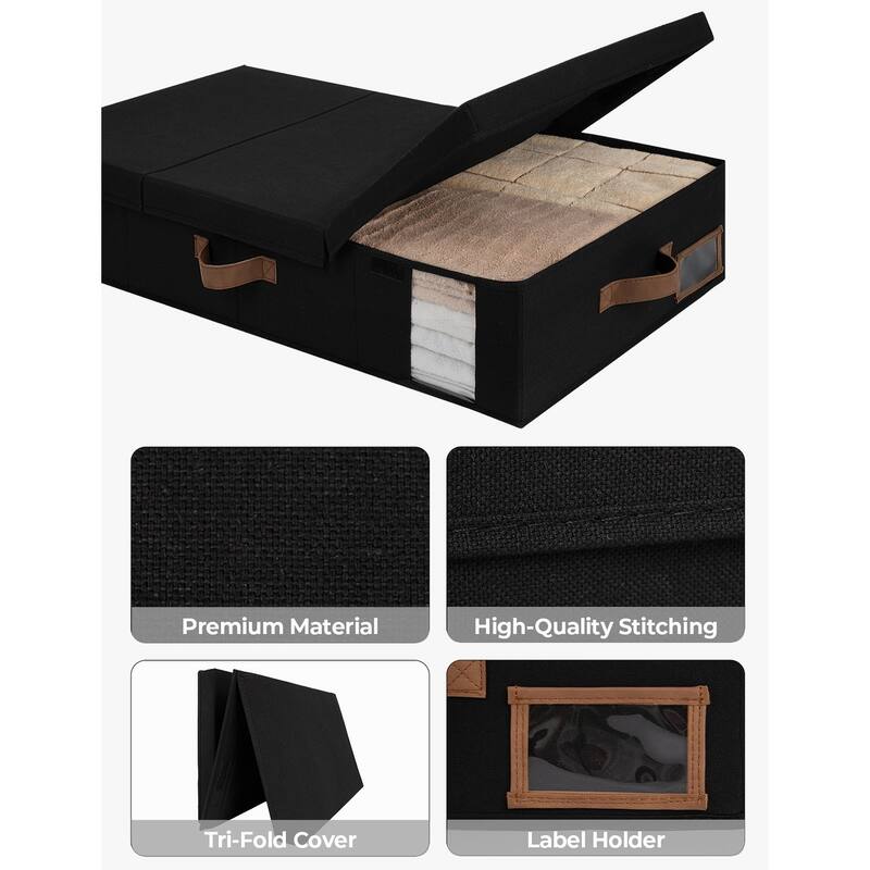 2-Pack Underbed Storage Container with Lid & Handle, Foldable Underbed Organizer for Bedroom - 33"x17"x6"