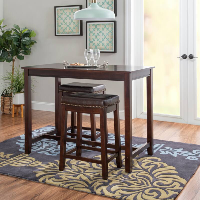 Bridgeport Wooden 3-Piece Counter Height Dining Set - Brown/Brown Faux Leather