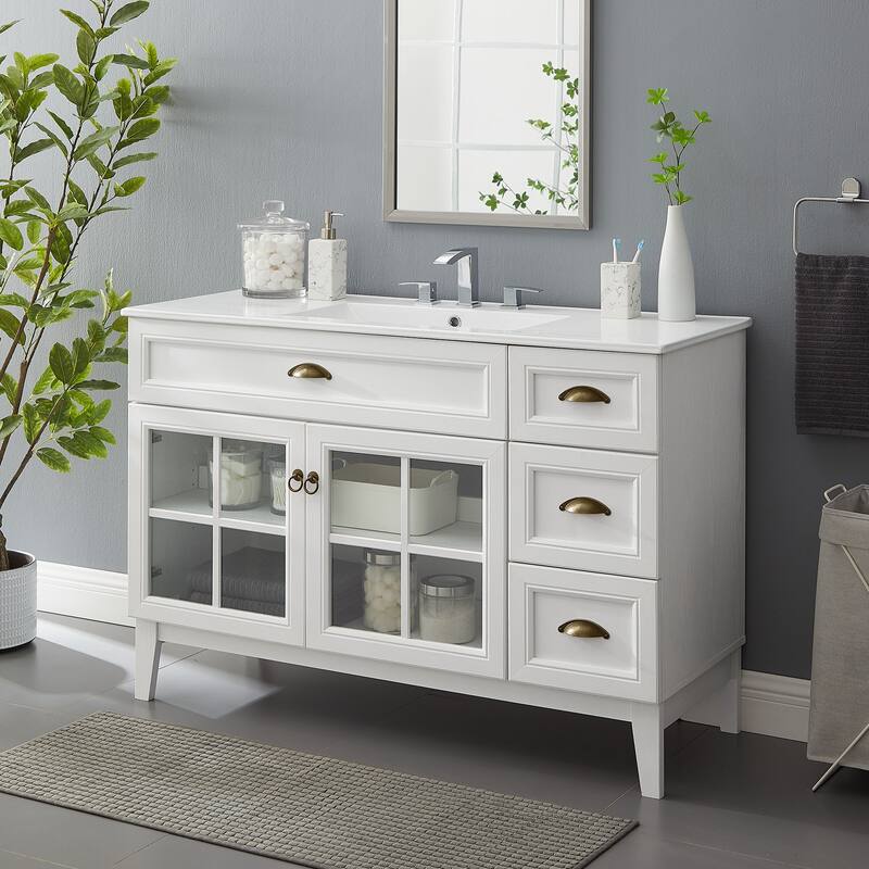 Isle Bathroom Vanity Basin Included - 48" Single - White White - 48" Single