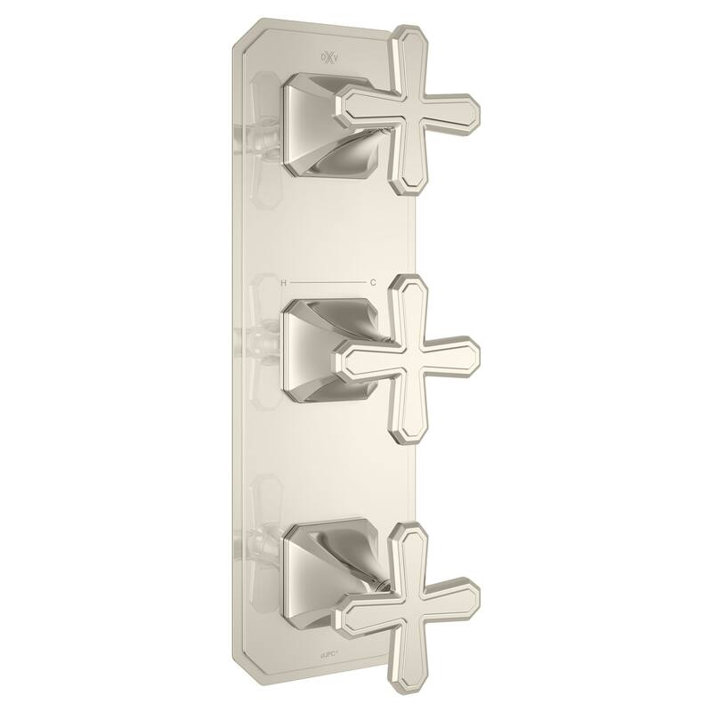 DXV Belshire Three-Handle Thermostatic Valve Trim with Cross Handles - Platinum Nickel
