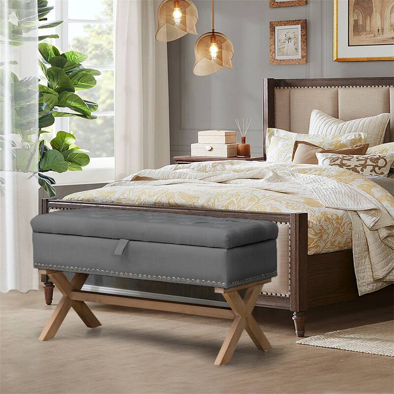 Button-Tufted Ottoman Linen Storage Bench