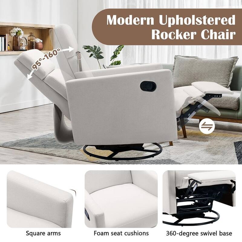 Modern 360° Swivel Sliding Linen Upholstered Recliner