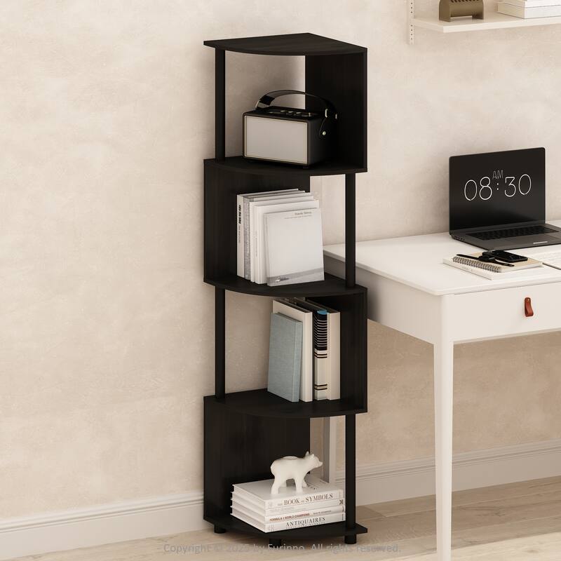 Furinno Basic 4-Tier Zigzag Corner Multipurpose Standing Shelf, Amber Pine/Black