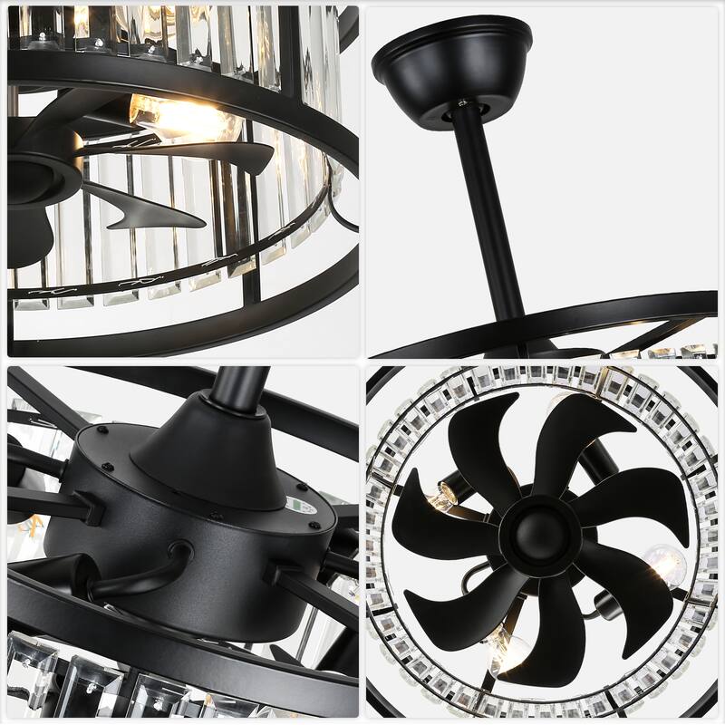 Bella Depot 20" Modern Glass Caged Ceiling Fan with Light and Remote 6-Speed Reversible DC Motor