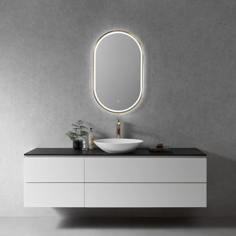 Altair Oleggio Oval Framed in Matte Black Vanity LED Lighted Wall Mirror - 36 in.