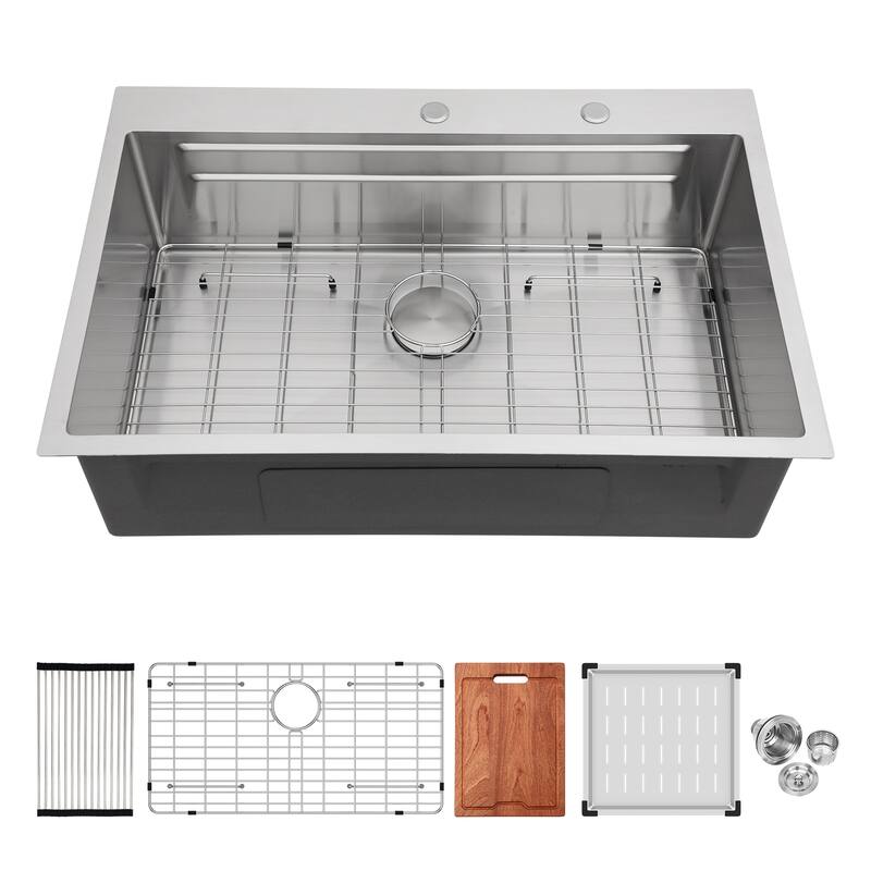 Drop-in Topmount Single Bowl 16 Gauge Stainless Steel Ledge Workstation Kitchen Sink