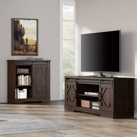 Wampat Sliding Barn Door TV Stand and Accent Cabinet Set of 2