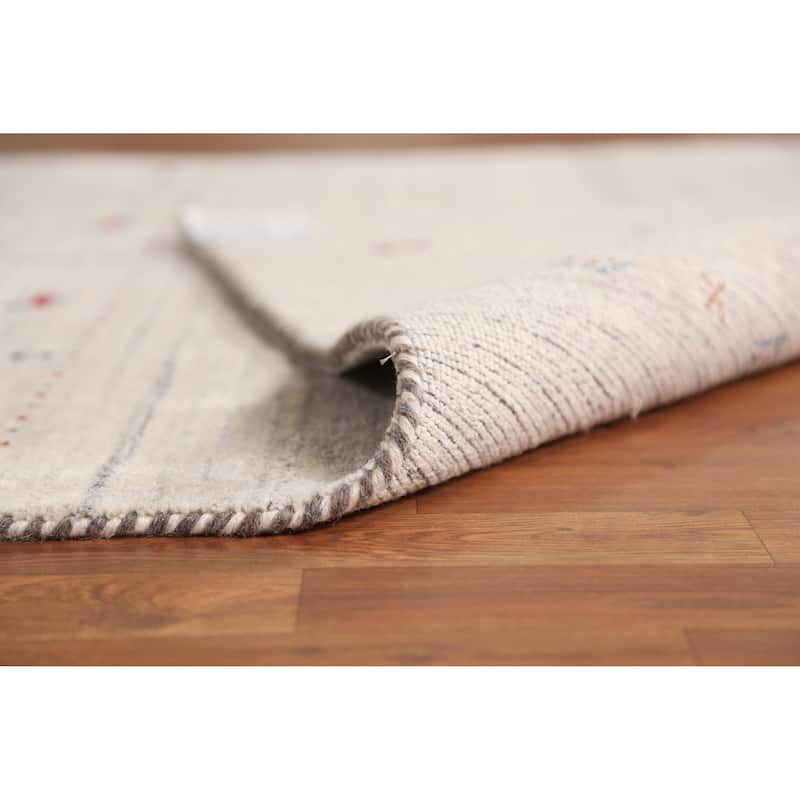 Beige Tribal Gabbeh Indian Area Rug Hand-Knotted Wool Carpet - 5'0" x 7'9"