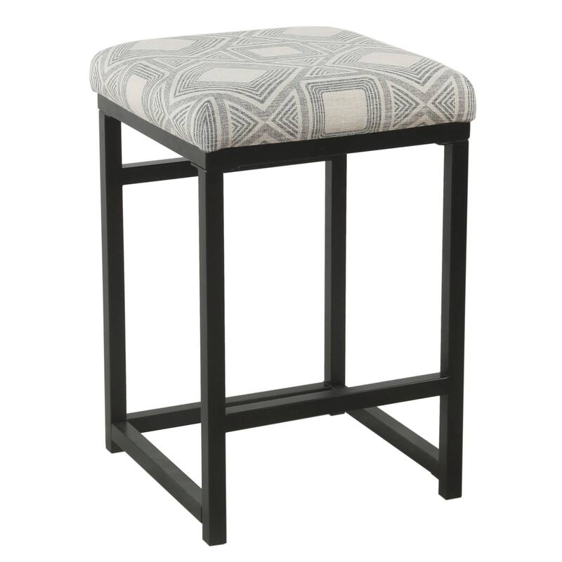 24” Counter Stool with Geometric Upholstered Seat and Black Metal Base with Footrest Support - 16"L x 16"W x 24"H