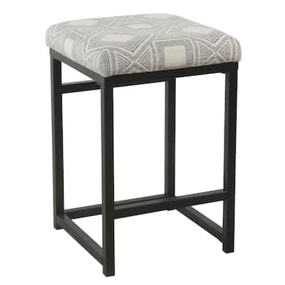 24” Counter Stool with Geometric Upholstered Seat and Black Metal Base with Footrest Support - 16"L x 16"W x 24"H