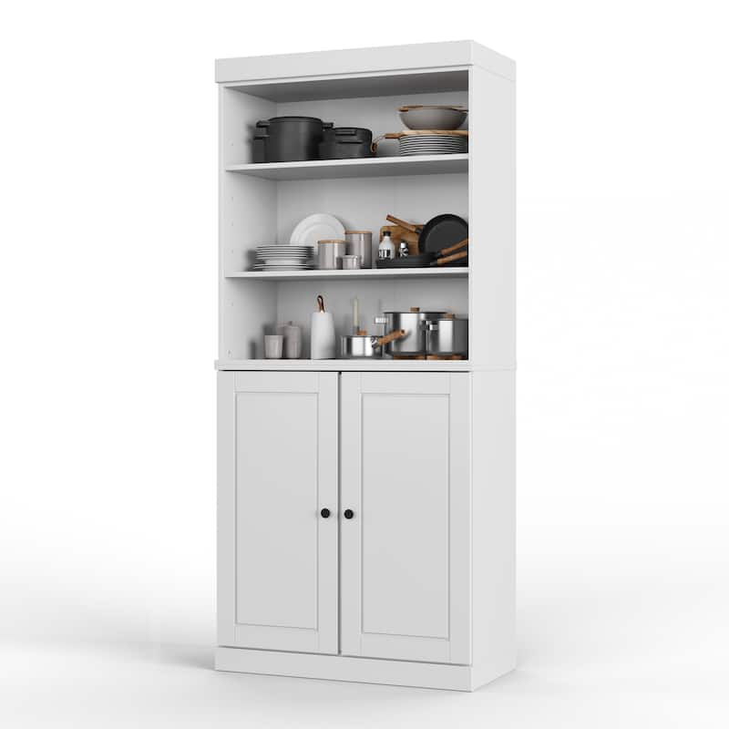 100% Solid Wood Kitchen Pantry Cabinet with 2 Clear Glass or Solid Wood Doors and 2-Drawer Organizer by Palace Imports