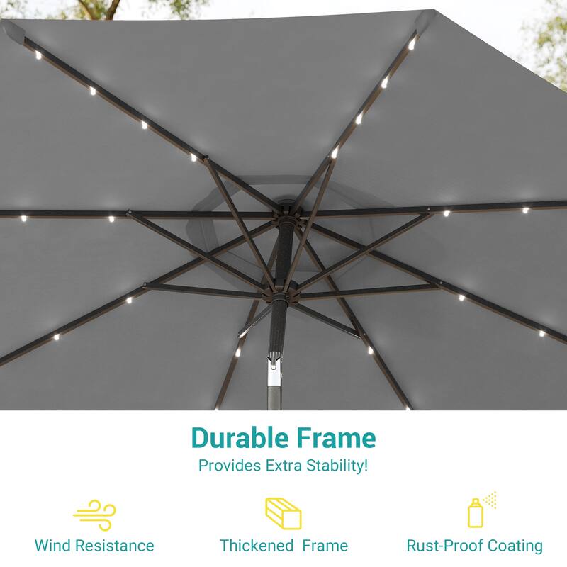 BONOSUKI LED Patio 9Ft Market Umbrella,Outside Deck Table Umbrella