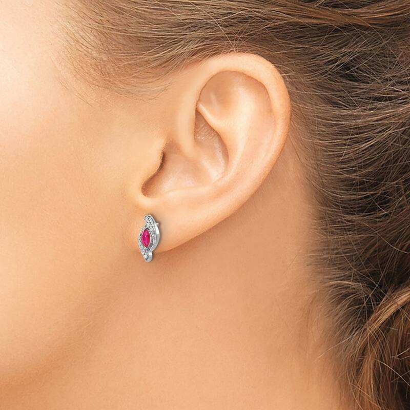 Curata 14k White Gold Diamond and Ruby Earrings - 12x5mm Wide