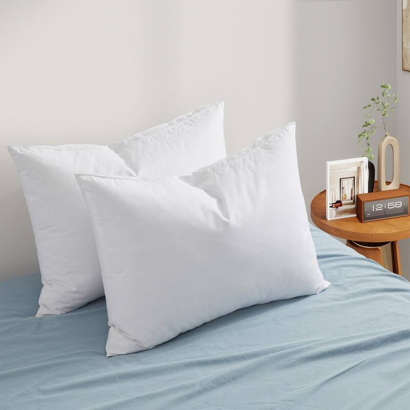 2 Pack Gusseted & Classic Goose Feather Bed Pillows with Soft Cover - White
