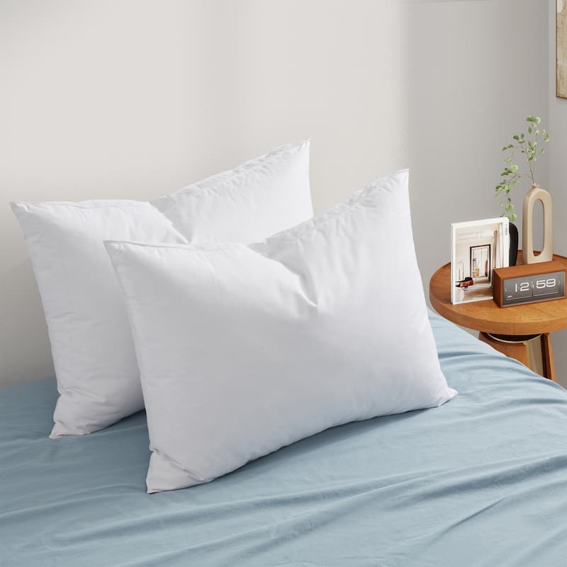 Set of 2 Premium Goose Feather Down Bed Pillows with Cotton Cover - White
