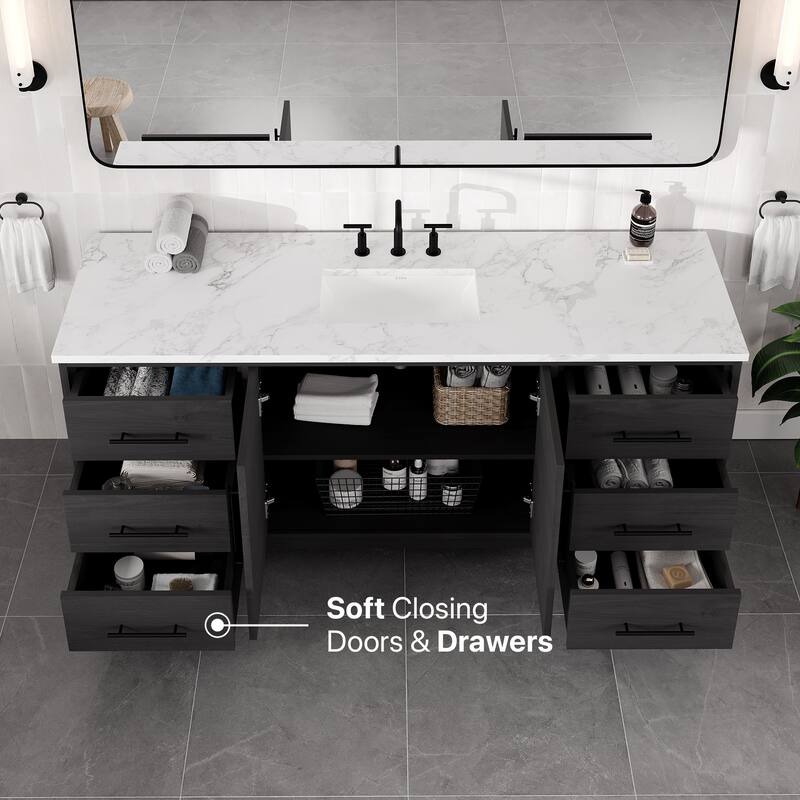 Eviva Graham Single Sink Bath Vanity with White Arabescato Engineered Stone Top