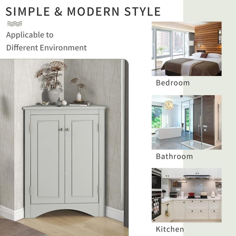 Corner Triangle Bathroom Storage Cabinet with Adjustable Shelves, Freestanding Floor Cabinet, Accent Cabinet for Living Room
