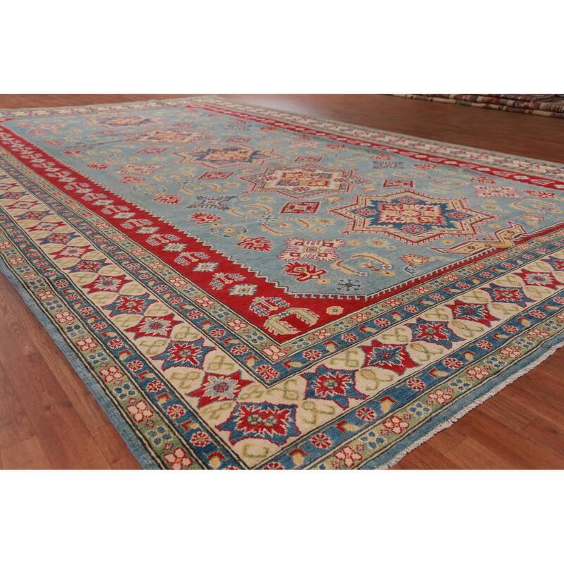 Hand Knotted Oriental 100% Wool Carpet Traditional Geometric Navy Blue & Blues Kazak Area Rug - 16' 3'' X 9' 10''