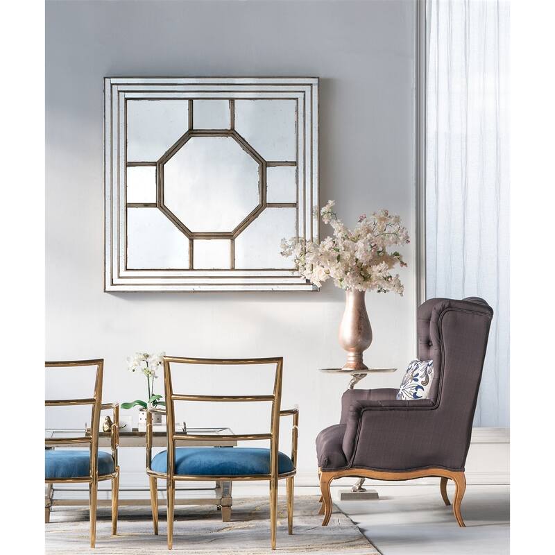 Antique Style Decorative Square Wall Mirror with Mirrored Frame