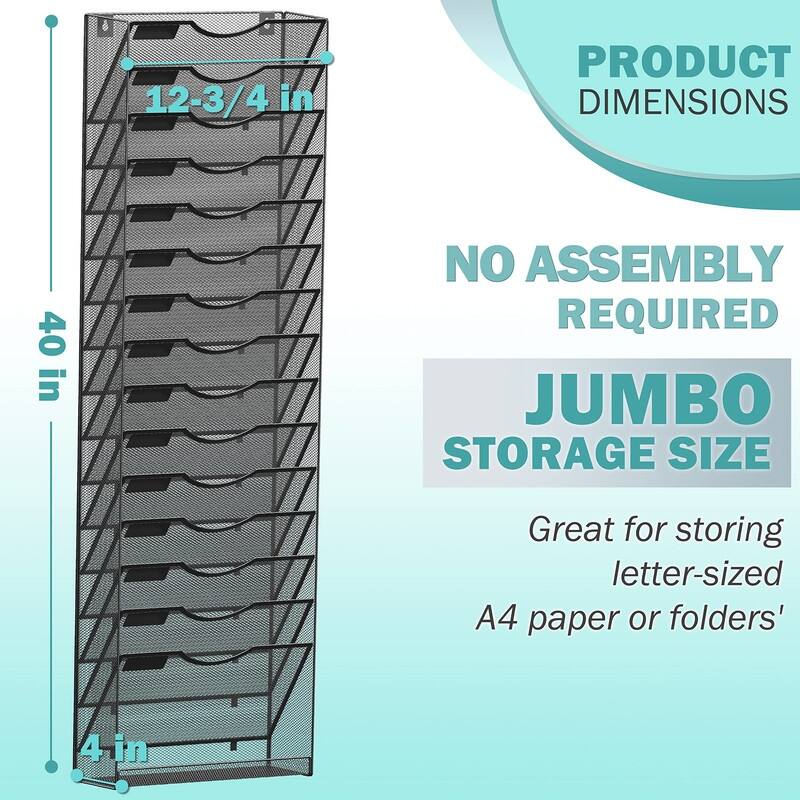 16-Tier Wall Mounted Hanging File Organizer - 12.75"L x 4"W x 40"H
