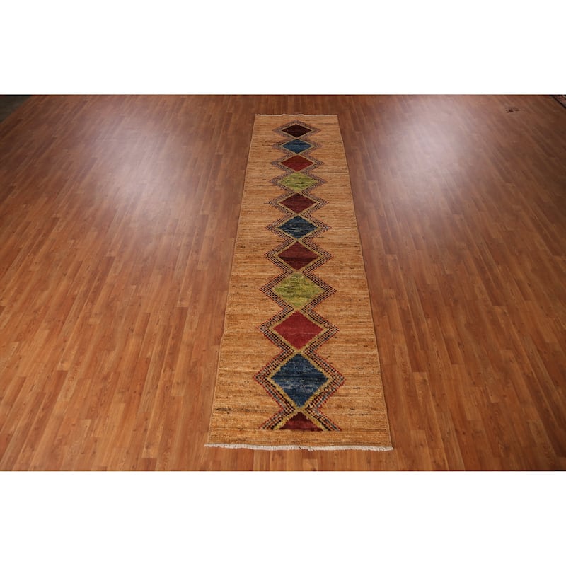 Moroccan Orange Tribal Oriental Runner Rug Handmade Wool Carpet - 3'3" x 12'6"
