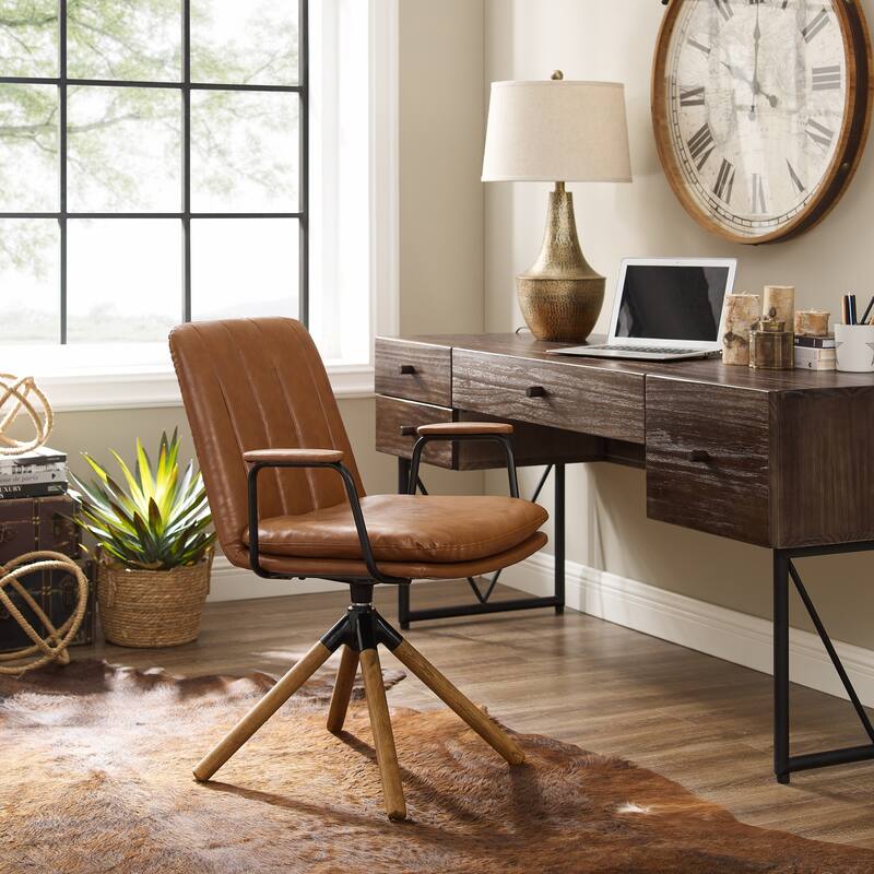 Art Leon Faux Leather Swivel Accent Arm Chair