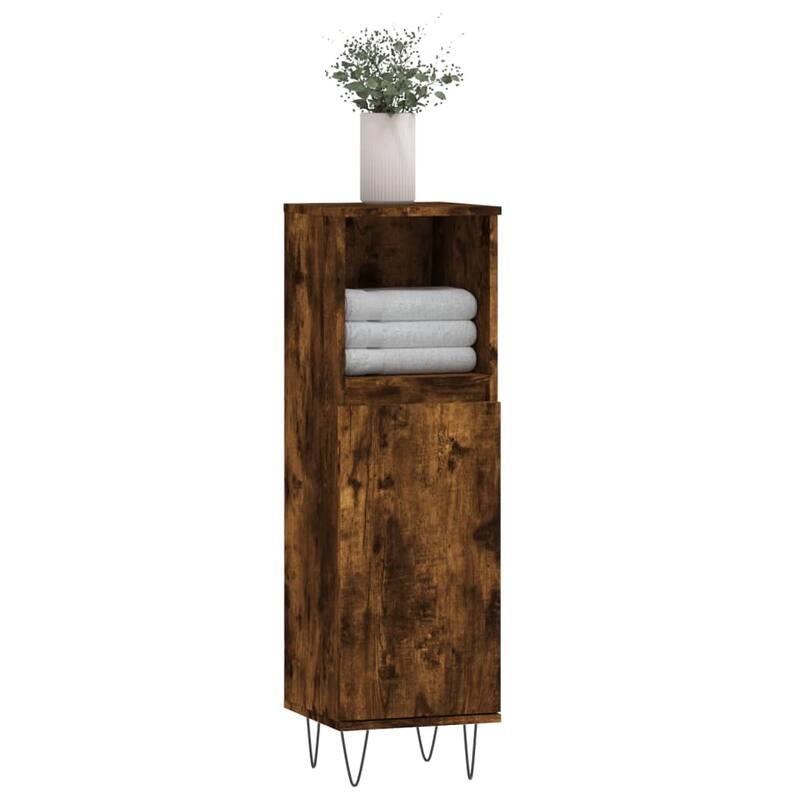 vidaXL Bathroom Cabinet Smoked oak Engineered wood Tall Bathroom Cabinet - 11.8 x 11.8 x 39.4 in