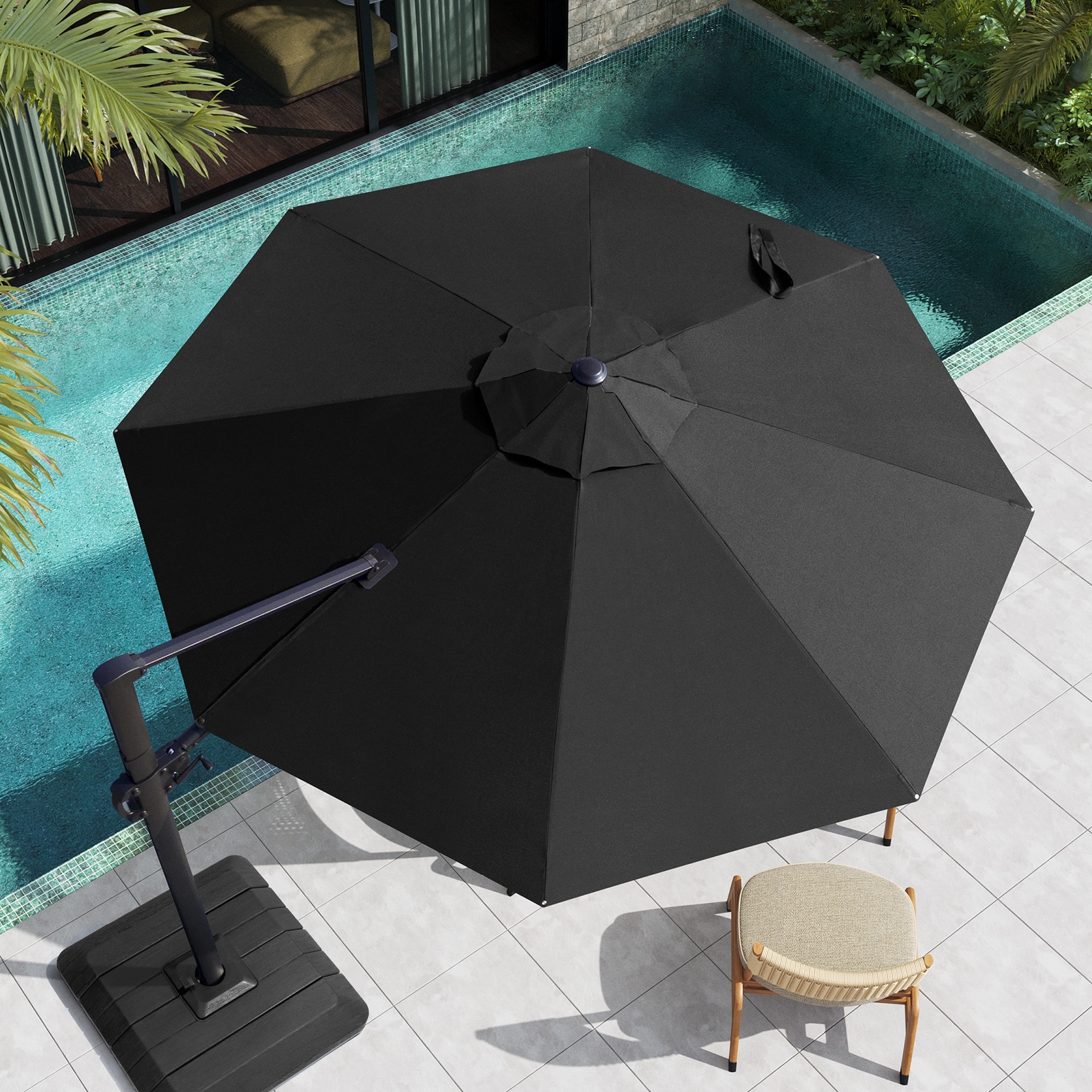 Outdoor 10 FT Round Patio Cantilever Umbrella with Base