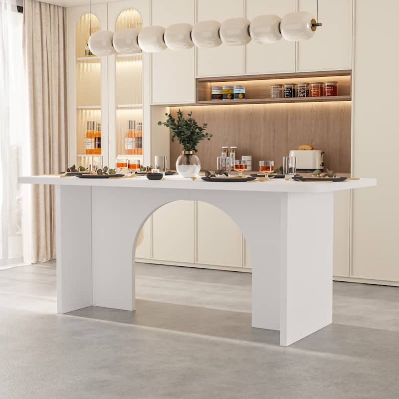 Modern White Rectangular Dining Table with Arch Base Minimalist Wood Kitchen Table Multifunctional for Home or Office