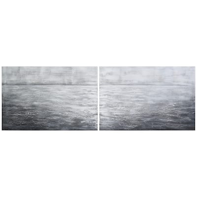 Silver Light Textured Metallic Hand Painted Canvas Wall Art Set of 2