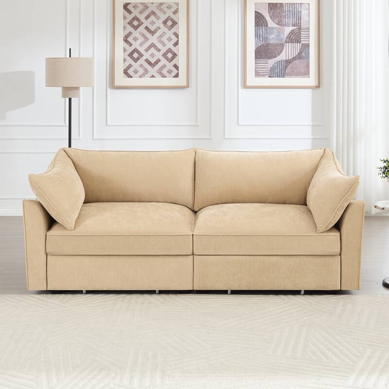 GDFStudio - Chenille 2-Seater 78.7" Sofa with Pull-Out Storage and Crescent Arms