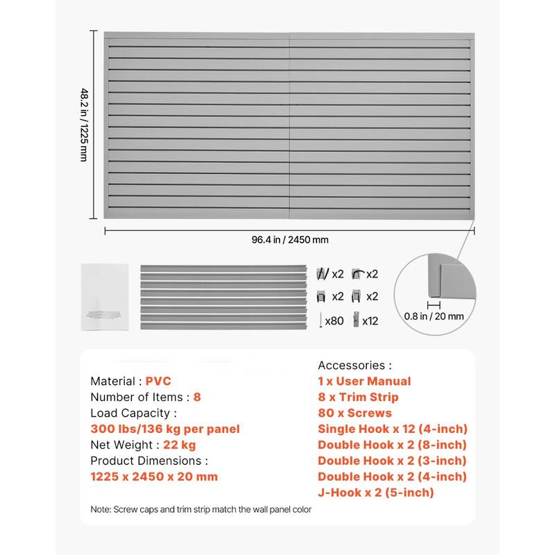 8 x 4 Feet Wall Paneling PVC Garage Slatwall with Accessories Suitable for Both Indoor and Outdoor Use