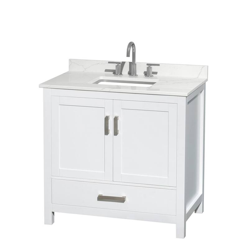 Wyndham Collection WCS141436S-QTZ-US3MXX Sheffield 36" Free Standing - White / Giotto Quartz Top / Brushed Chrome
