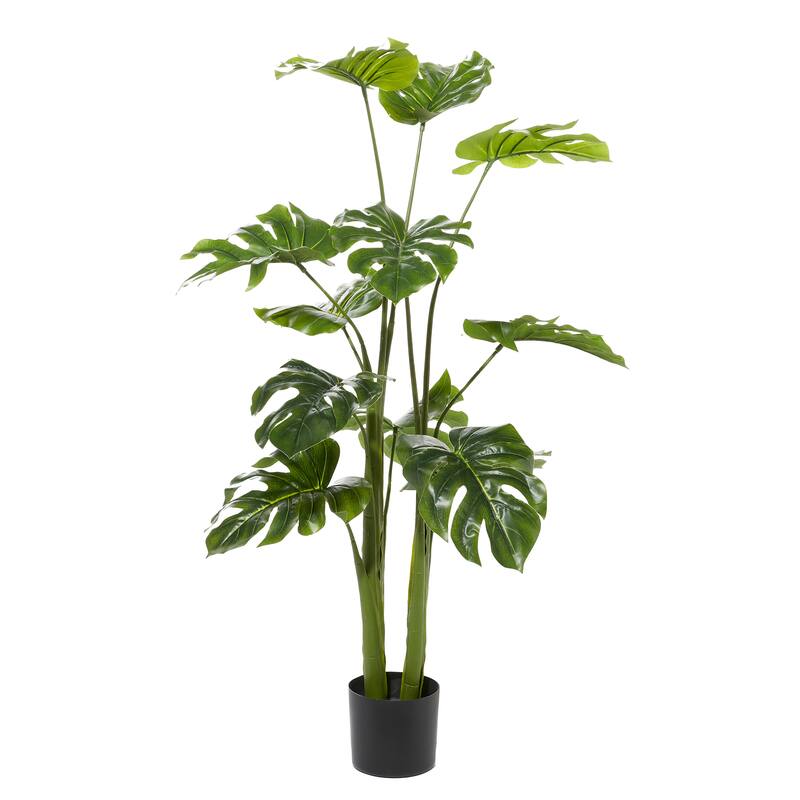 Faux Foliage Monstera Artificial Plant with Realistic Leaves and Black Plastic Pot - Green - Roche River Decor - 27" x 22" x 48"