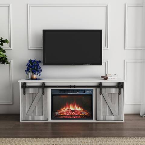 TV Cabinet with Farmhouse Sliding Barn Door, Media Console Table