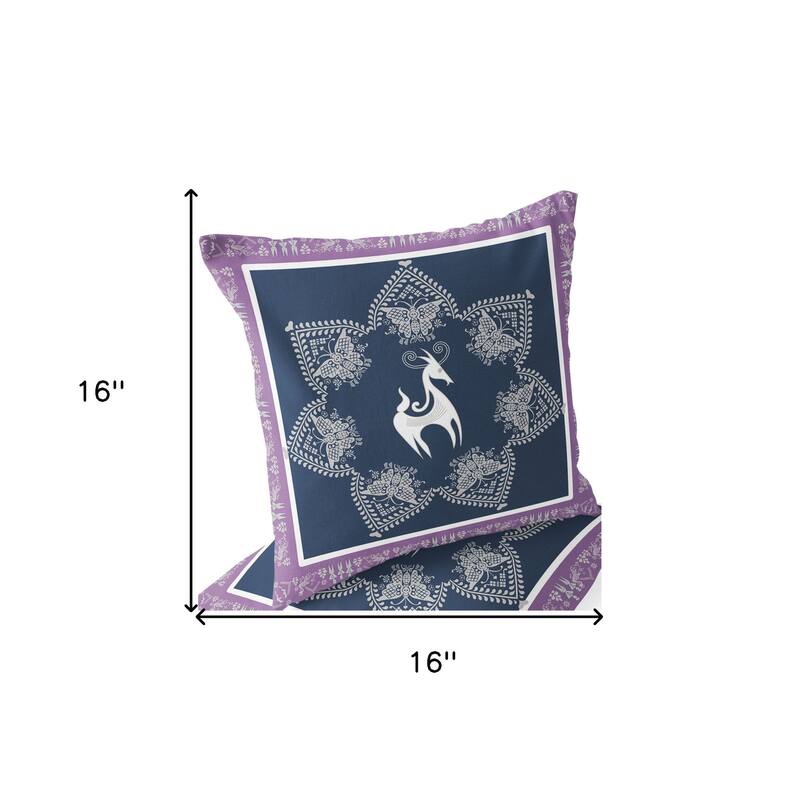 HomeRoots Set of Two 16" X 16" Blue and White Horse Blown Seam Eclectic Indoor Outdoor Throw Pillow - 16.00' X '16.00' X '5.00